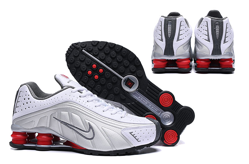 nike shox R4 shoes men-white/silver/red